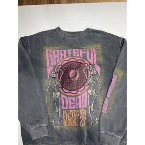 Grateful Dead Graphic Print Fleece Pullover Sweatshirt Gray Crew Neck Men's OS